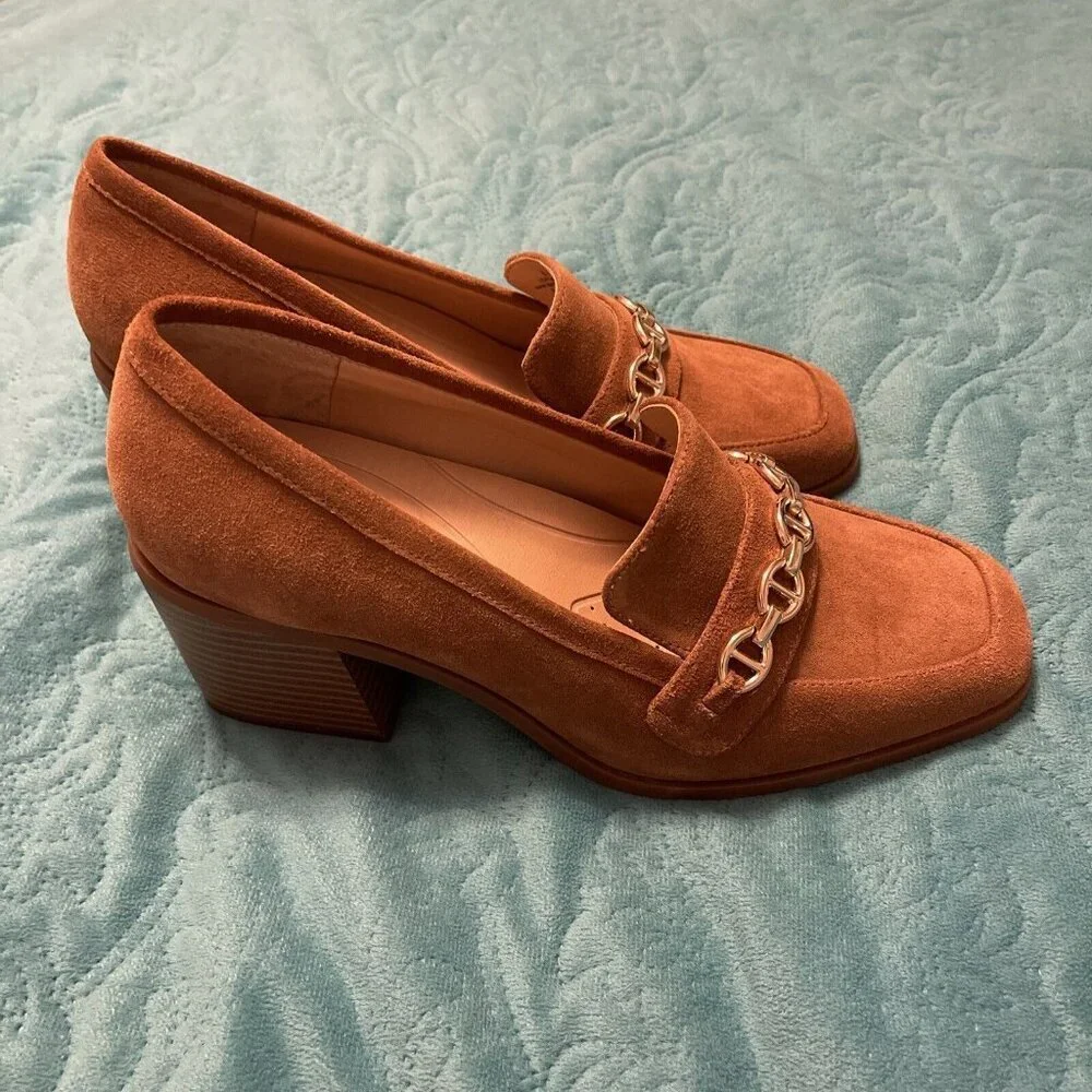 Alex Marie Women's Farin Loafer Pilgrim Heels , Shoes Brown Leather Suede Sz 8.5 - Picture 5 of 16